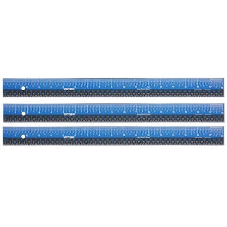 Victor Technology Easy Read Ruler, Stainless Steel, Blue/Black, 18'', 3PK EZ18SBL
